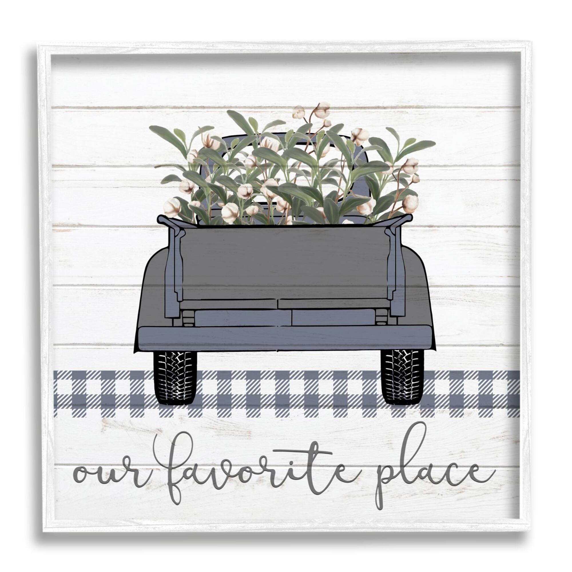 Stupell Industries Favorite Place Truck Wood Texture Blue Word Design Framed Wall Art